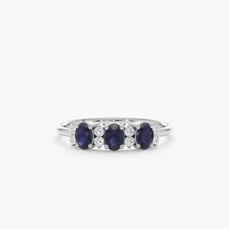 Natural Blue Sapphire and Diamond Garland Ring In Solid Gold