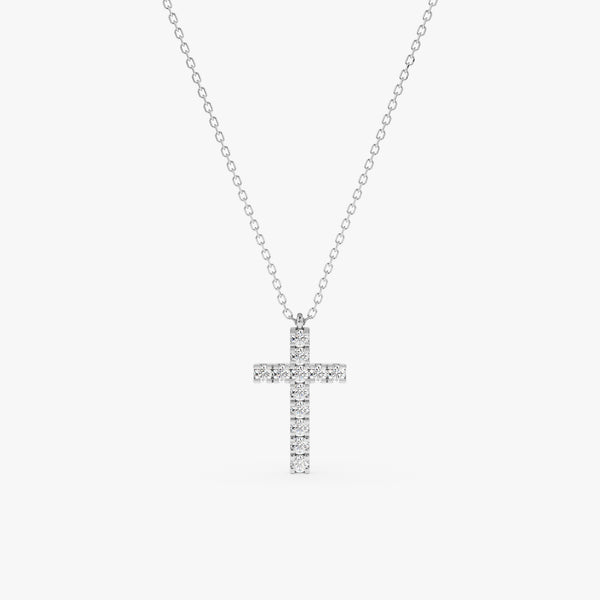 Prong Set Natural Diamond Mini Cross Necklace, Maria