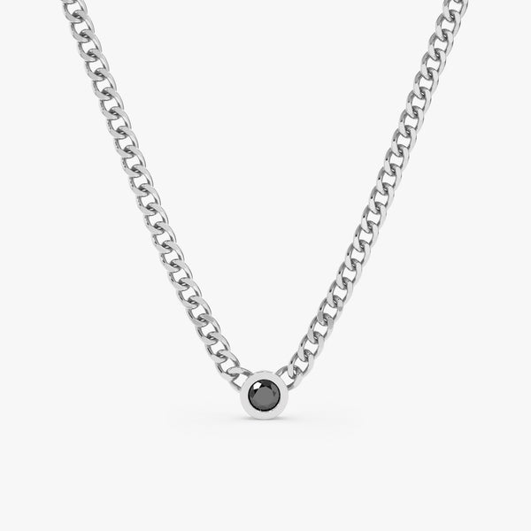 white diamond miami cuban chain necklace with solitaire black diamond bezel
