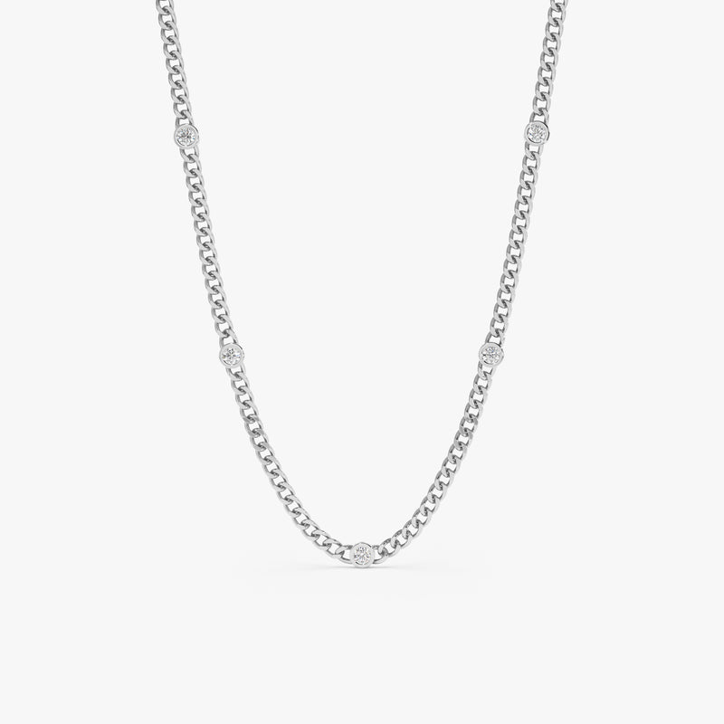 14k Gold Sectioned 5 Bezel Diamond Cuban Chain Necklace, Salma