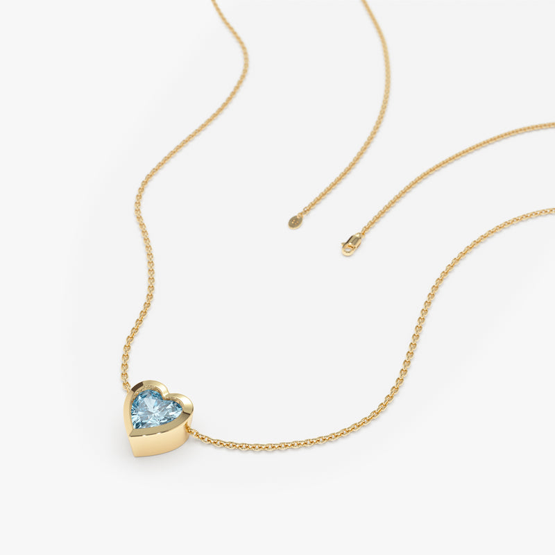 March Birthstone Aquamarine Heart Necklace, Ashly