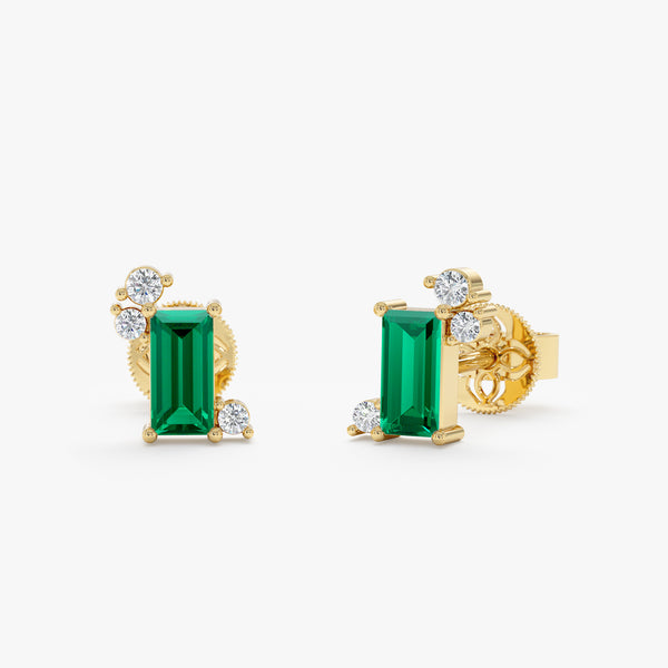 Lab Emerald and Diamond Studs, Ravela