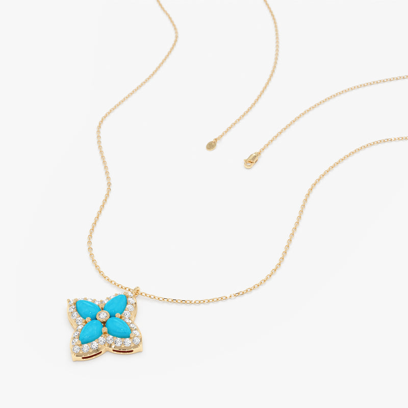 Turquoise & Lab Grown Diamond Flower Necklace, Eirlys