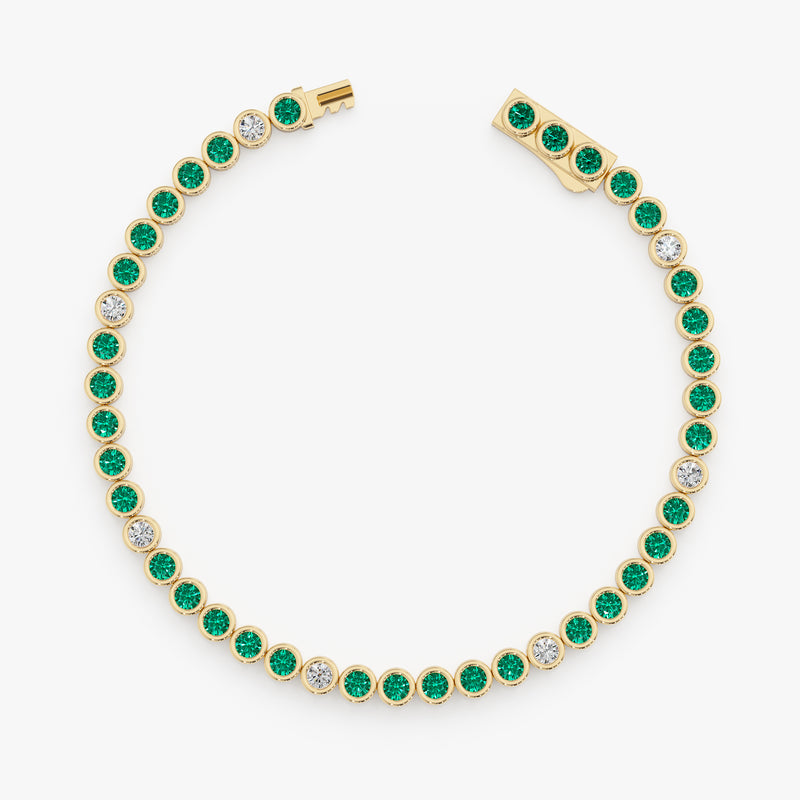 Solid Gold Emerald and Diamond Tennis Bracelet, Solindra