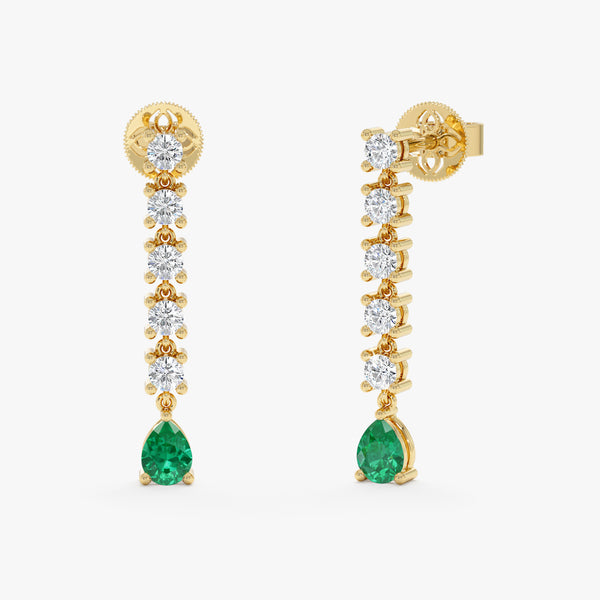 Lab Grown Emerald and Diamond Drop Earrings, Elarithia