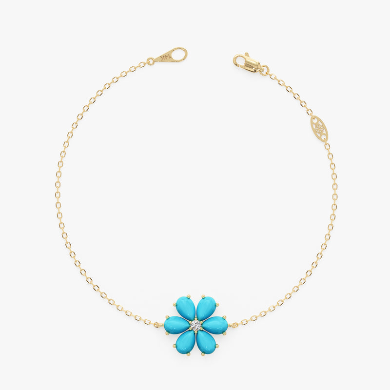 Turquoise Flower Bracelet, Lab Grown Diamond, Junelle