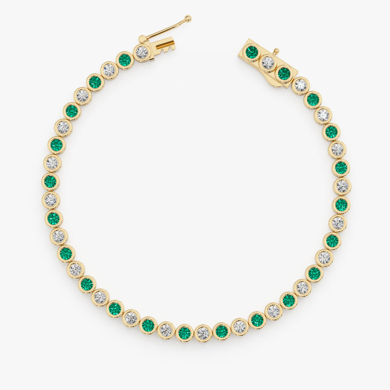 Solid Gold Emerald and Diamond Tennis Bracelet, Myrren