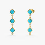 Turquoise and Lab Grown Diamond Drop Earrings, Ziranya