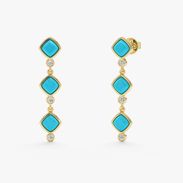 Turquoise and Lab Grown Diamond Drop Earrings, Ziranya