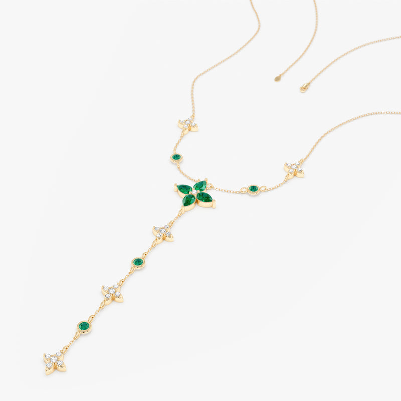 Lab Grown Diamond and Emerald Lariat Necklace, Seralith