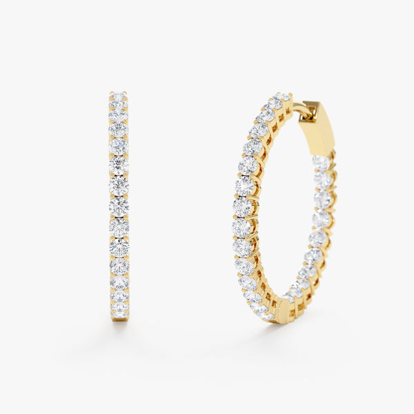 14k solid gold large diamond hoop earrings