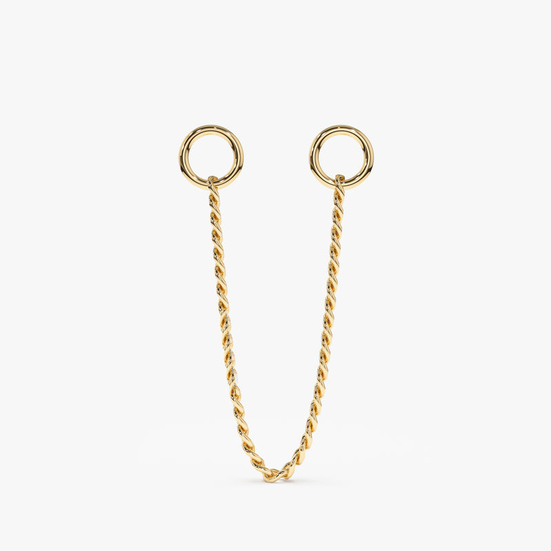 Hanging cuban chain charm for huggies in solid 14k gold 