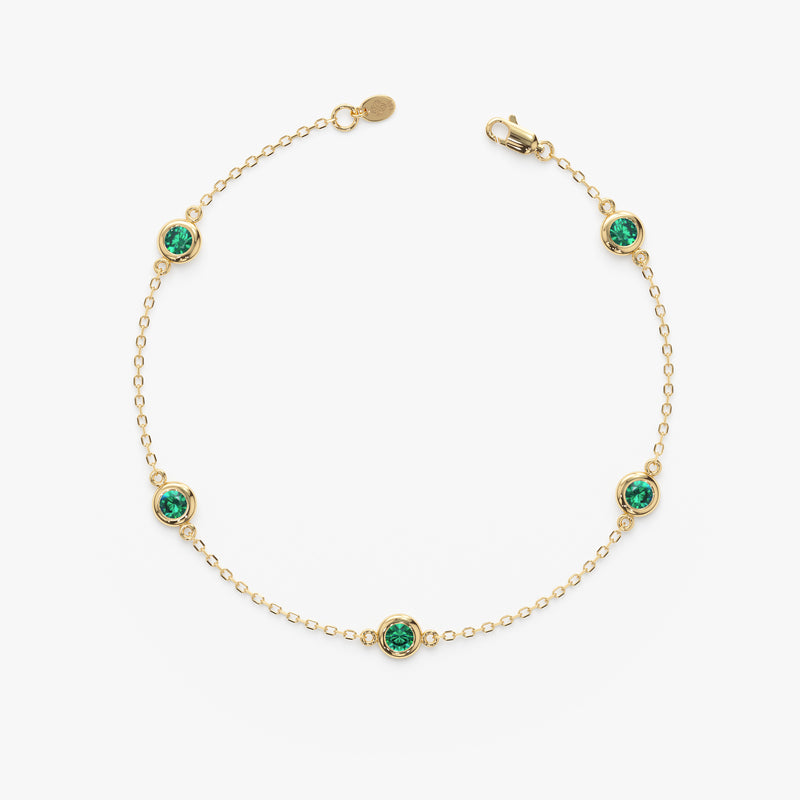 bezel round cut cable chain emerald bracelet