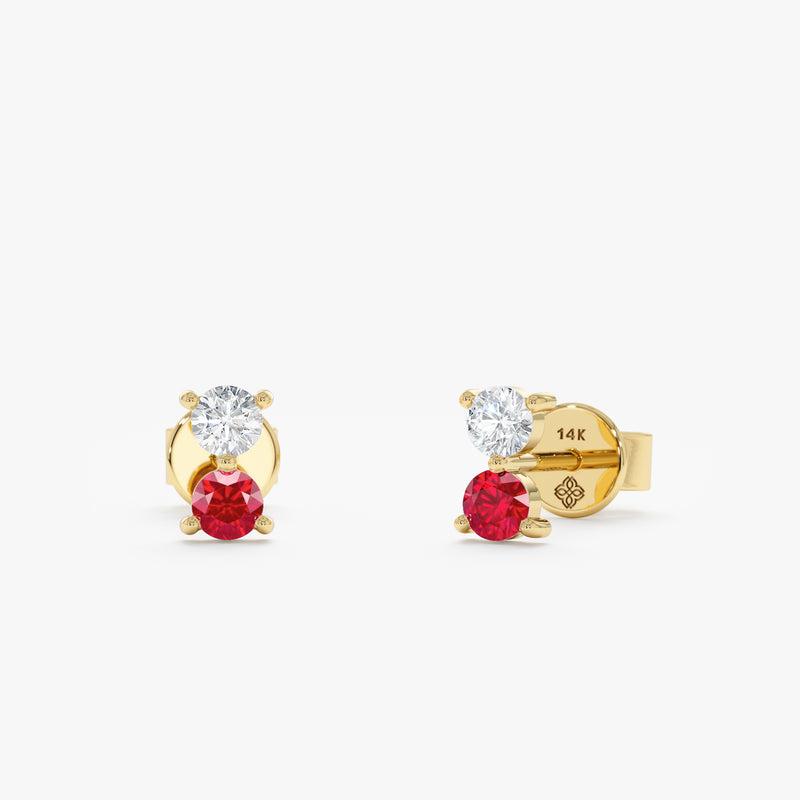 yellow gold diamond ruby petite earrings