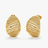 Gold Textured Hoop, Solid Gold Ribbed & Beaded Hoops, Evadne