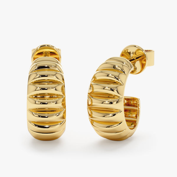 Thick ribbed solid 14k gold vintage inspired hoops. 