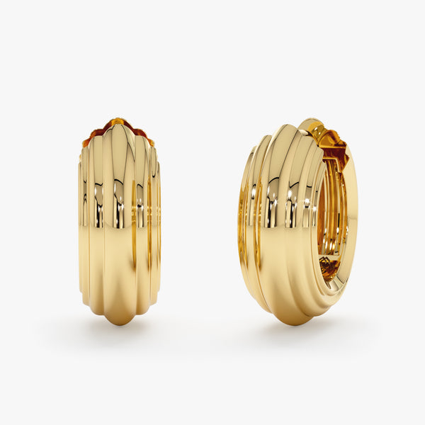 Gold Ribbed Huggie Hoop Earrings, Nyxelle