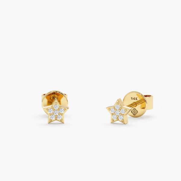 Solid gold 14k star stud earrings with paved diamonds