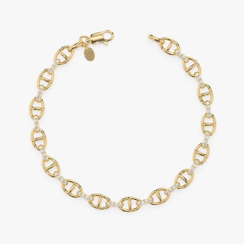 Mariner Chain Lab Grown Diamond Bracelet, Solid Gold Anchor Link Bracelet, Lirien