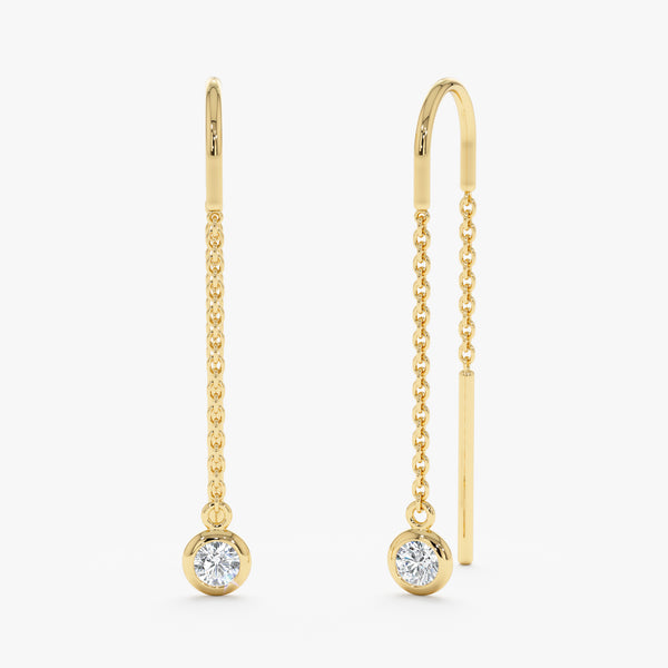 Pair of diamond threader earrings with single natural diamond in 14k solid gold