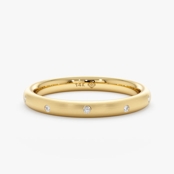 Flush Set Textured Gold Diamond Ring, Raven