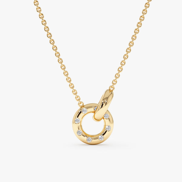 Yellow Gold Diamond Interlocking Circle Necklace