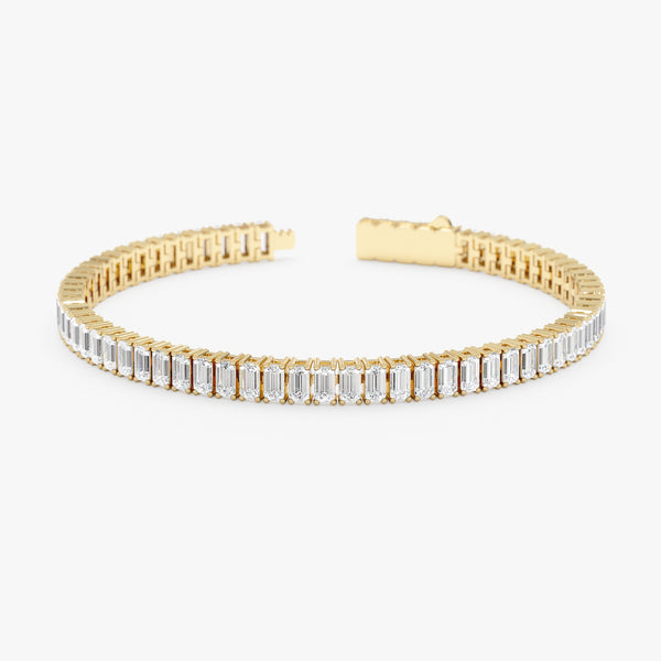 Genuine Gold Baguette Lab Diamond Bracelet, Sleek Tennis Bracelet, Eulalia