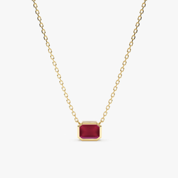 14k Solid Gold Ruby Necklace, Natural Ruby Pendant, Half