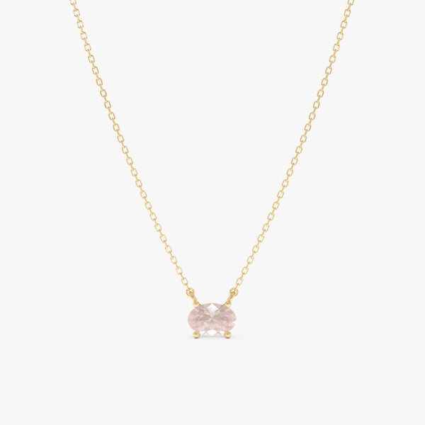 Solid Gold Rose Quartz Oval Necklace, Loa