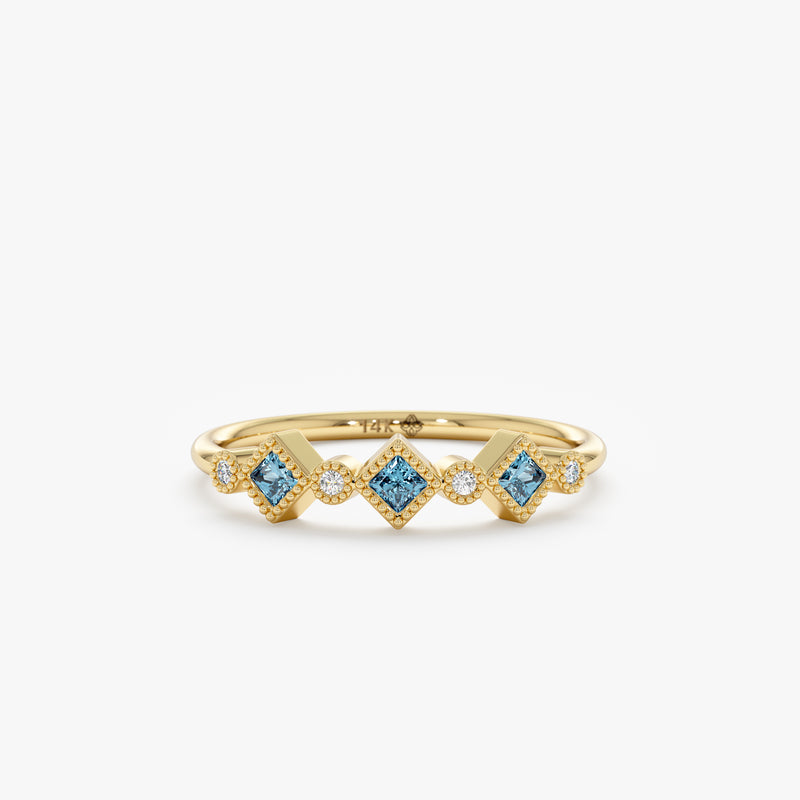 yellow gold blue topaz diamond ring