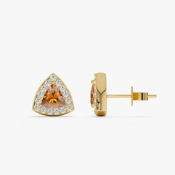 Trillion Cut Citrine Stud with Diamond Halo, Ziva