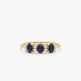 Natural Blue Sapphire and Diamond Garland Ring In Solid Gold