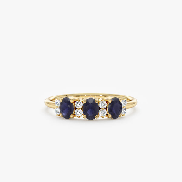 Natural Blue Sapphire and Diamond Garland Ring In Solid Gold