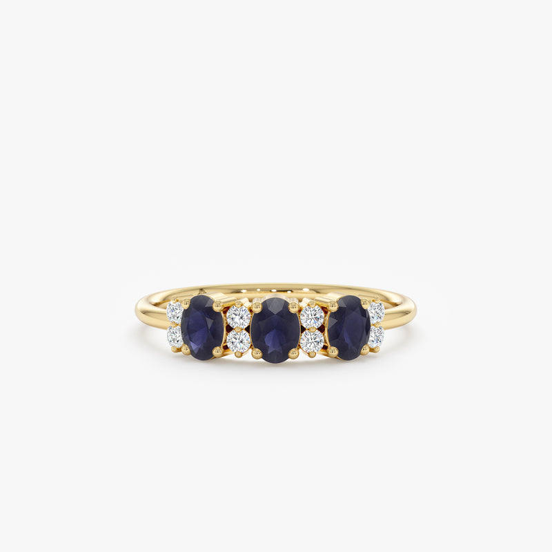 Natural Blue Sapphire and Diamond Garland Ring In Solid Gold