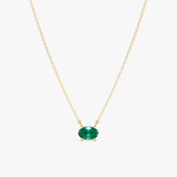 Solid Gold Emerald Oval Necklace, Loa