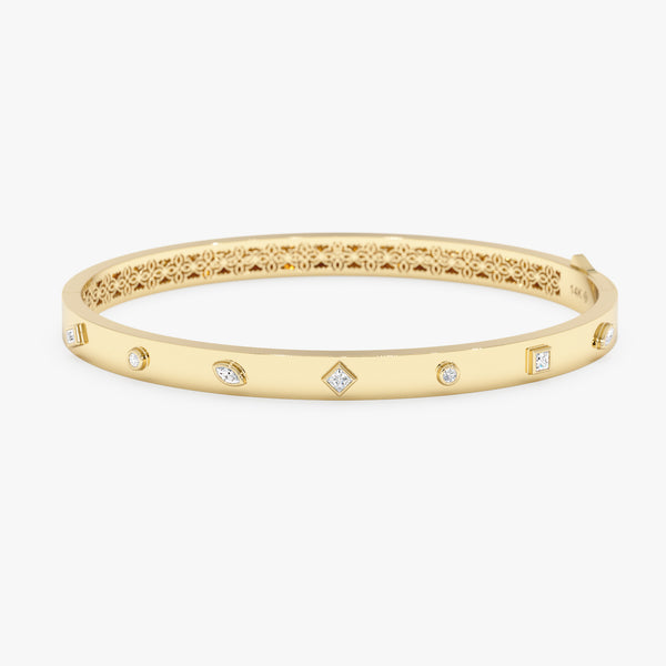 Genuine Gold Bangle, Mix Shape Diamond Bangle,Fiora
