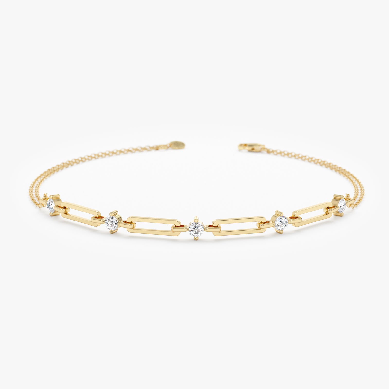 14k Gold Paperclip Chain Natural Diamond Cross Bracelet