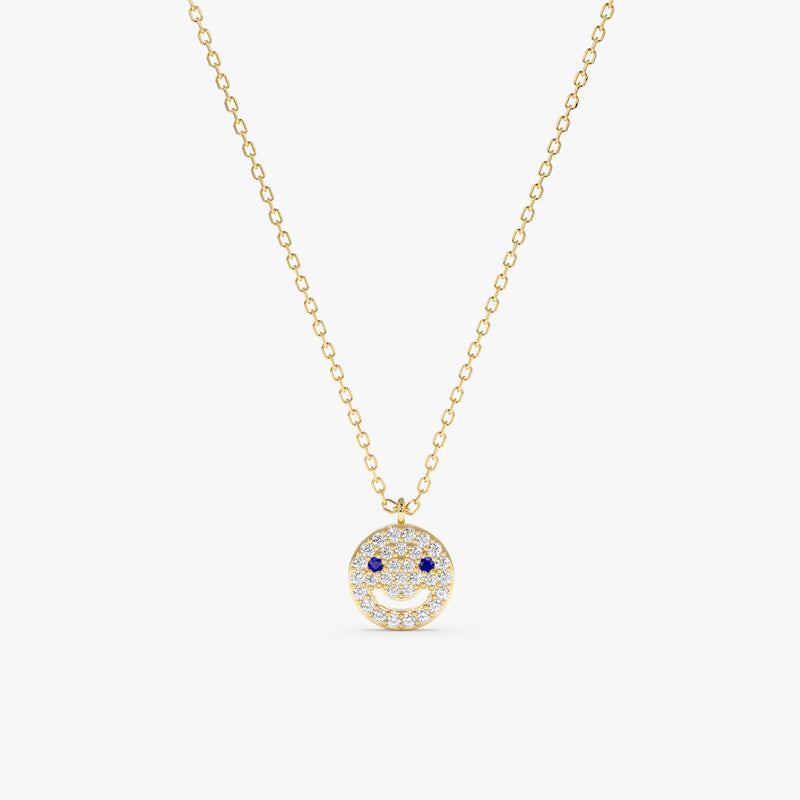 Sapphire Diamond Happy Face Necklace