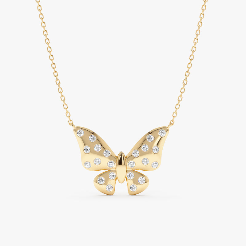 14k Gold Diamond Butterfly Necklace in Yellow Gold
