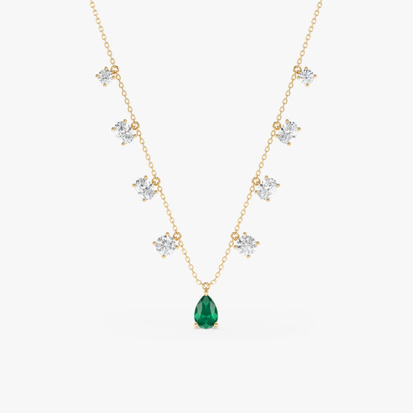 Natural Emerald and Lab Grown Diamond Necklace, Evareth