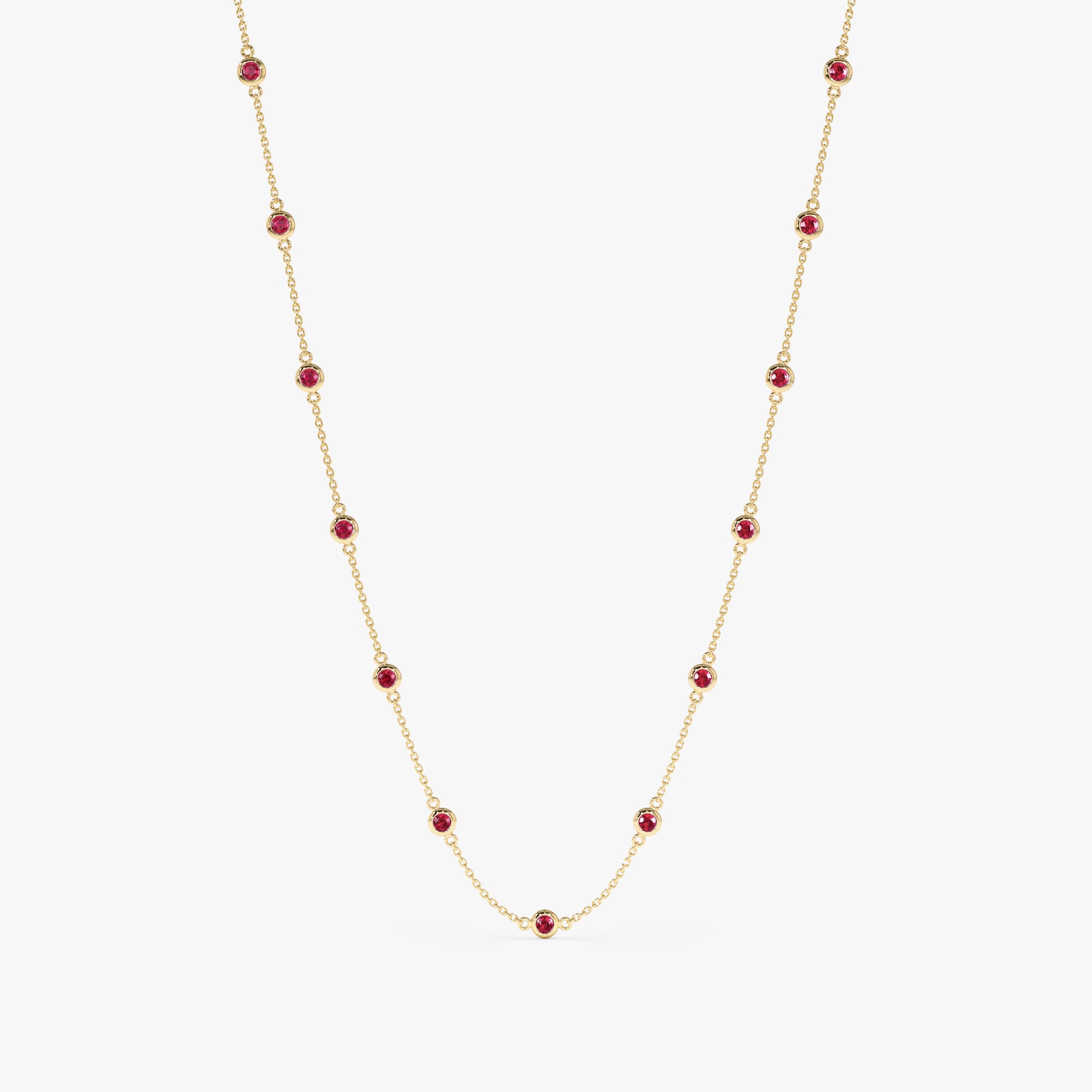 Gold Ruby Station Necklace - July Birthstone