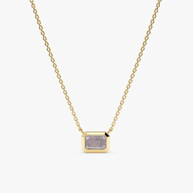 solid 14k yellow gold natural labradorite stone pendant necklace