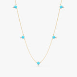 Handmade solid gold necklace with natural multiple turquoise and diamonds station necklace