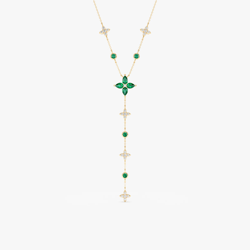 Lab Grown Diamond and Emerald Lariat Necklace, Seralith