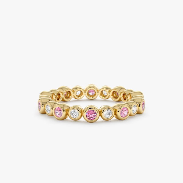 yellow gold pink sapphire and diamond ring