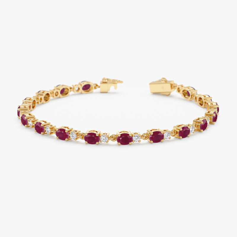 Natural Diamond and Ruby Garland Tennis Bracelet In Solid Gold, Ivy
