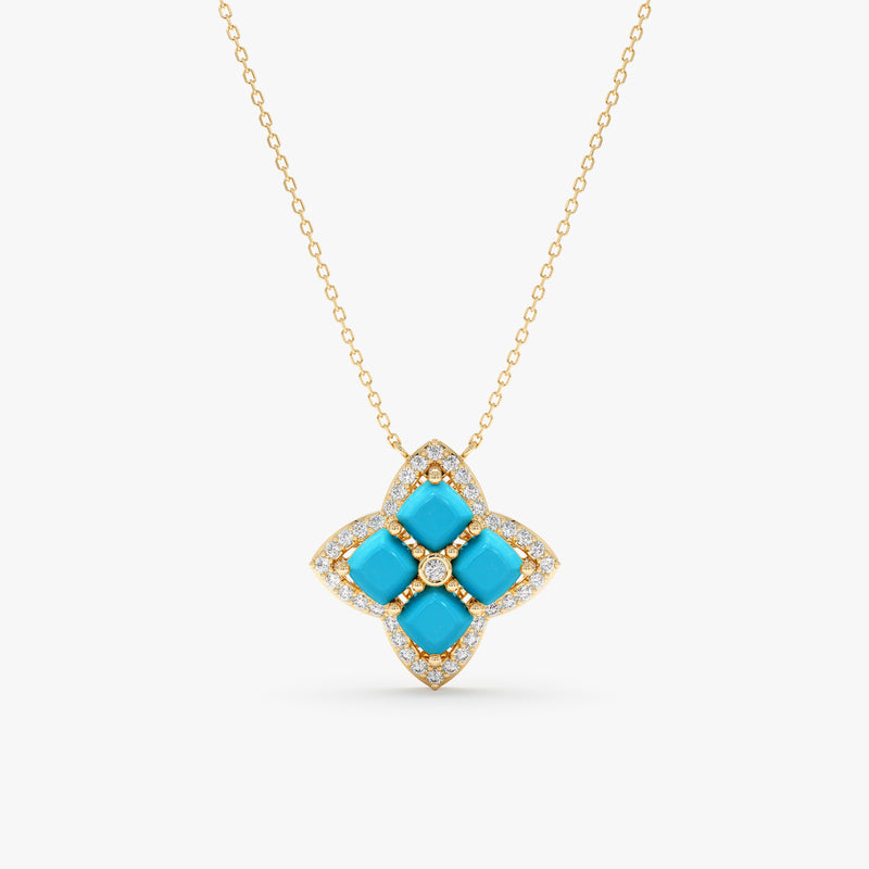 Turquoise & Lab Grown Diamond Clover Necklace, Elowith