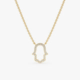 Solid Gold Pave Diamond Hamsa Cutout Necklace, Bina