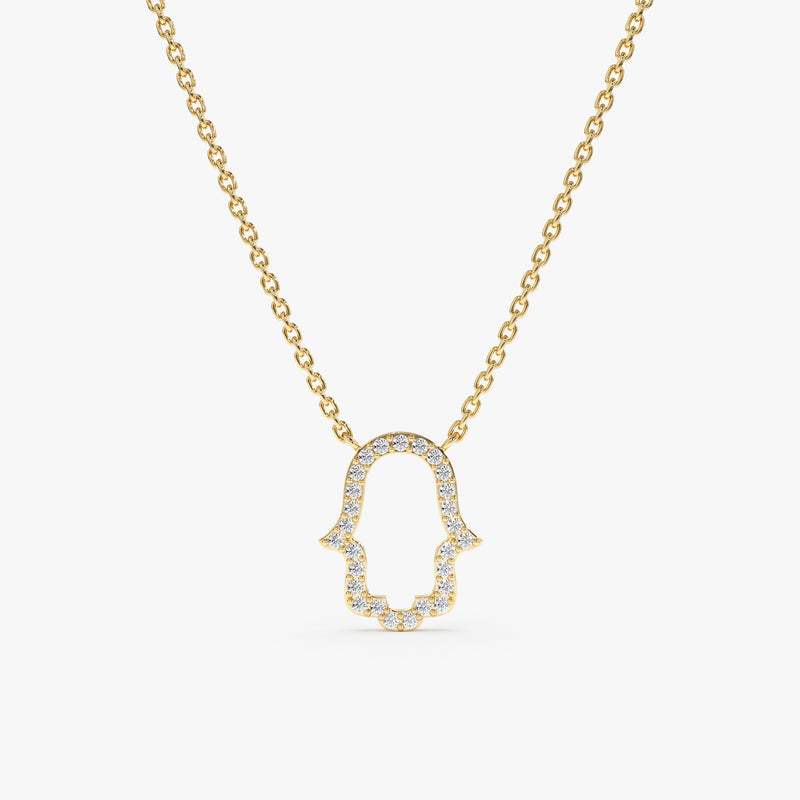 Solid Gold Pave Diamond Hamsa Cutout Necklace, Bina