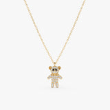 yellow gold diamond teddy bear pendant necklace